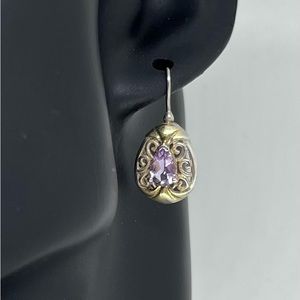 Vintage .925 Sterling Silver Pierced Earrings with Gold Vermeil & Amethyst